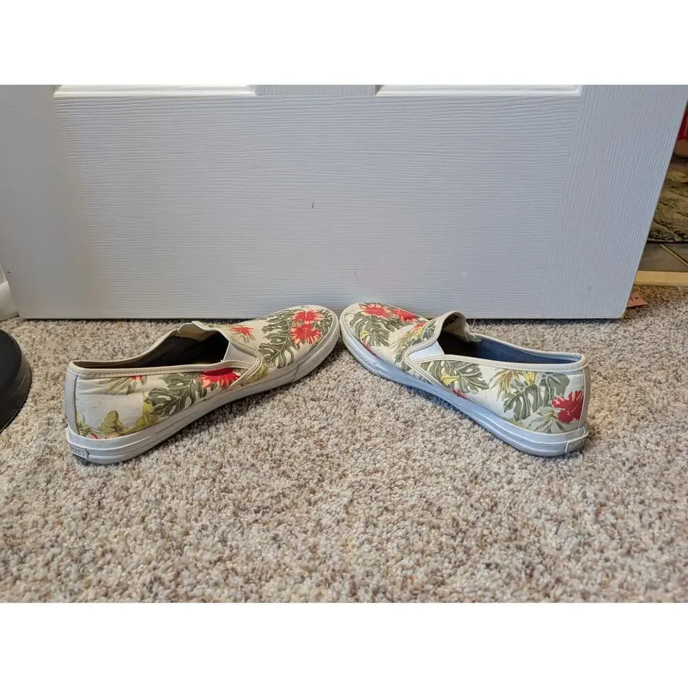Talbots Jungle Hibiscus Canvas Slip On Sneakers Casual Shoes tropical Sz 9.5M
